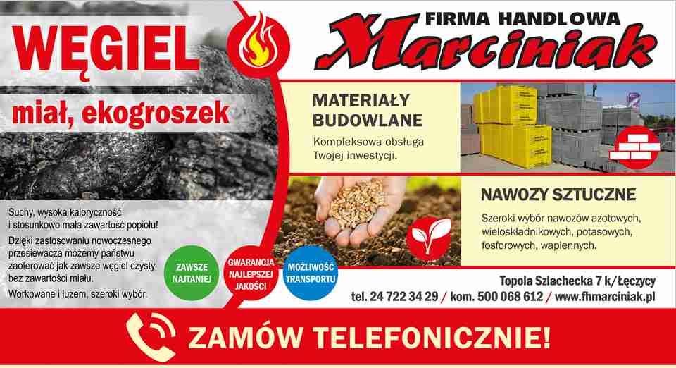 Firma Handlowa Marciniak Materiały Budowlane, Nawozy Sztuczne, Miał, Ekogroszek - eko groszek KUTNO eko groszek KUTNO